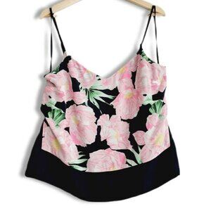 FRENCH CONNECTION 100% Silk Spaghetti Strap Tank Top Floral Pink & Black Sz 8